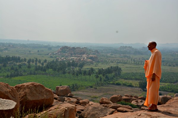 Radhanath Swami looks down from the Malyavanta Hill in deep contemplation